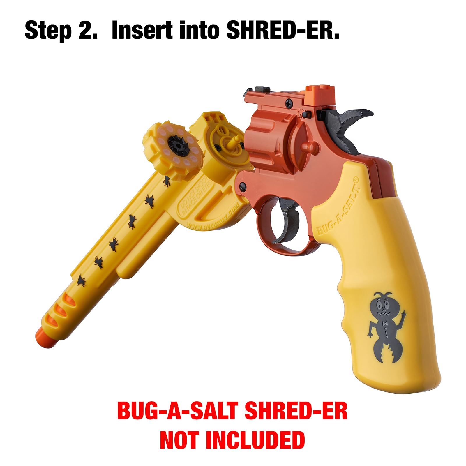 BUG-A-SALT Shred-ER cartridge close-up with safety gear for safe pest control
