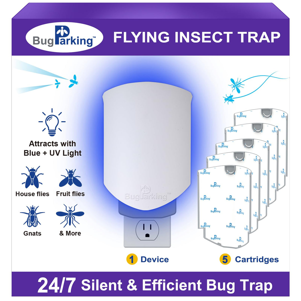 Bug Parking flying insect trap front view for discreet indoor protection.
