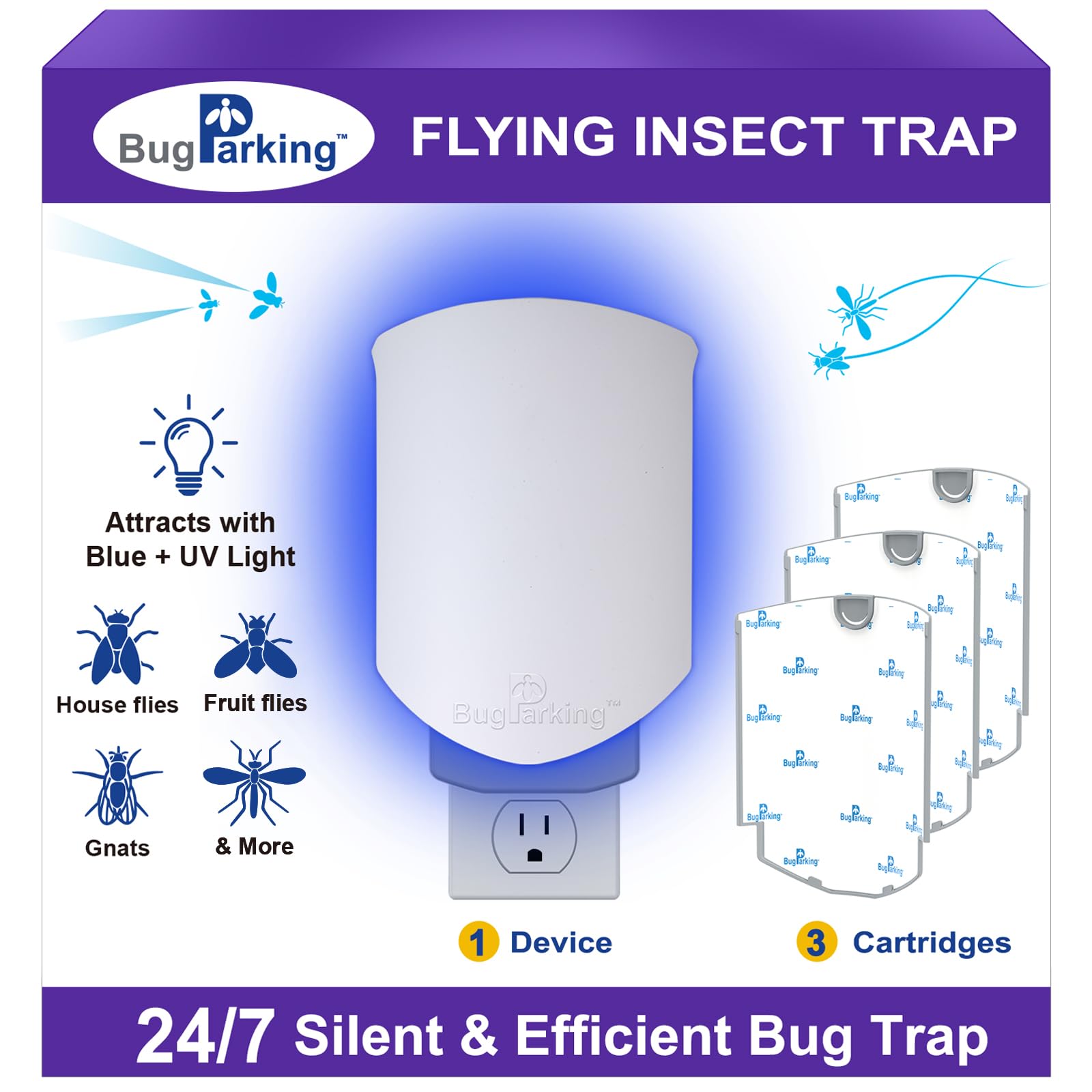 Bug Parking plug-in device ready for indoor insect trapping.