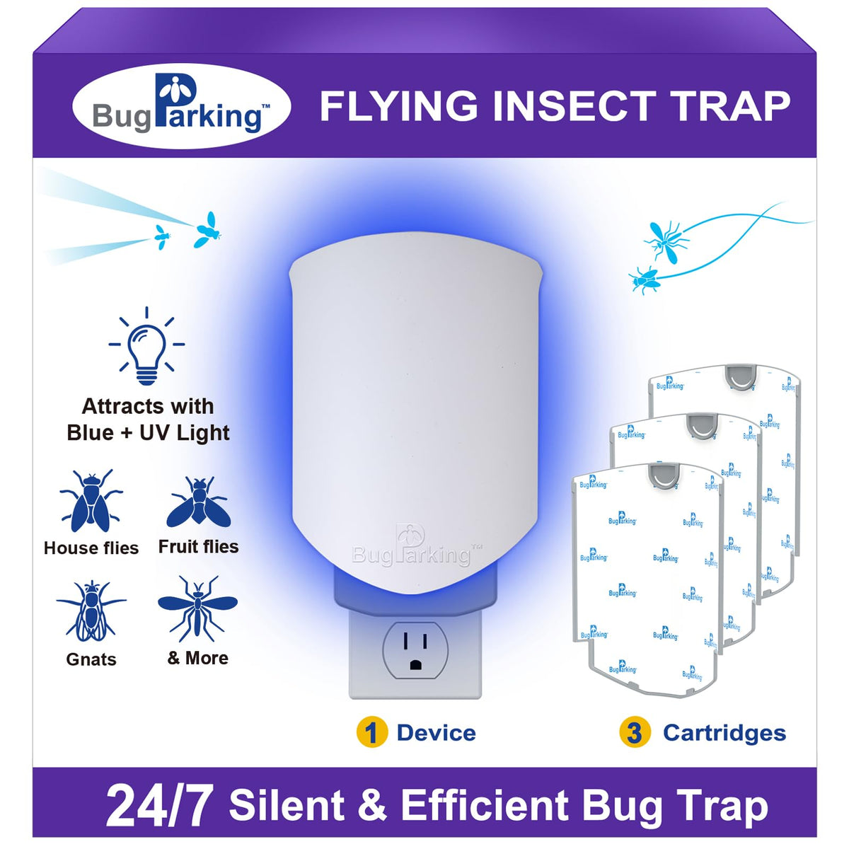 Bug Parking plug-in device ready for indoor insect trapping.