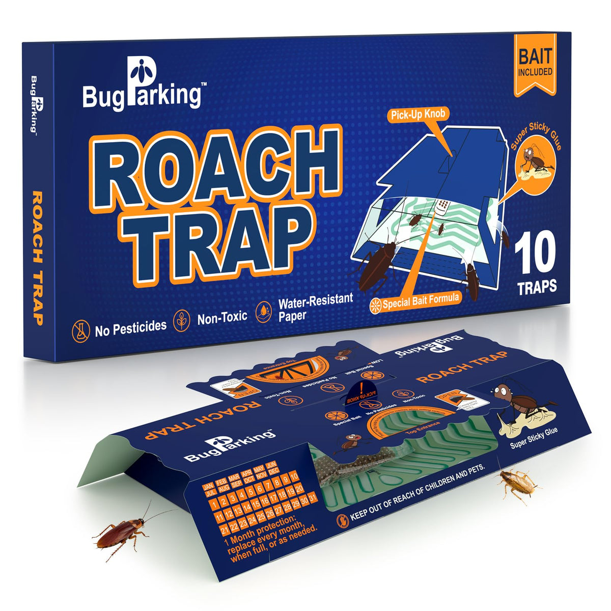 Bug Parking roach traps pack 10 non-toxic glue traps for fast indoor capture.