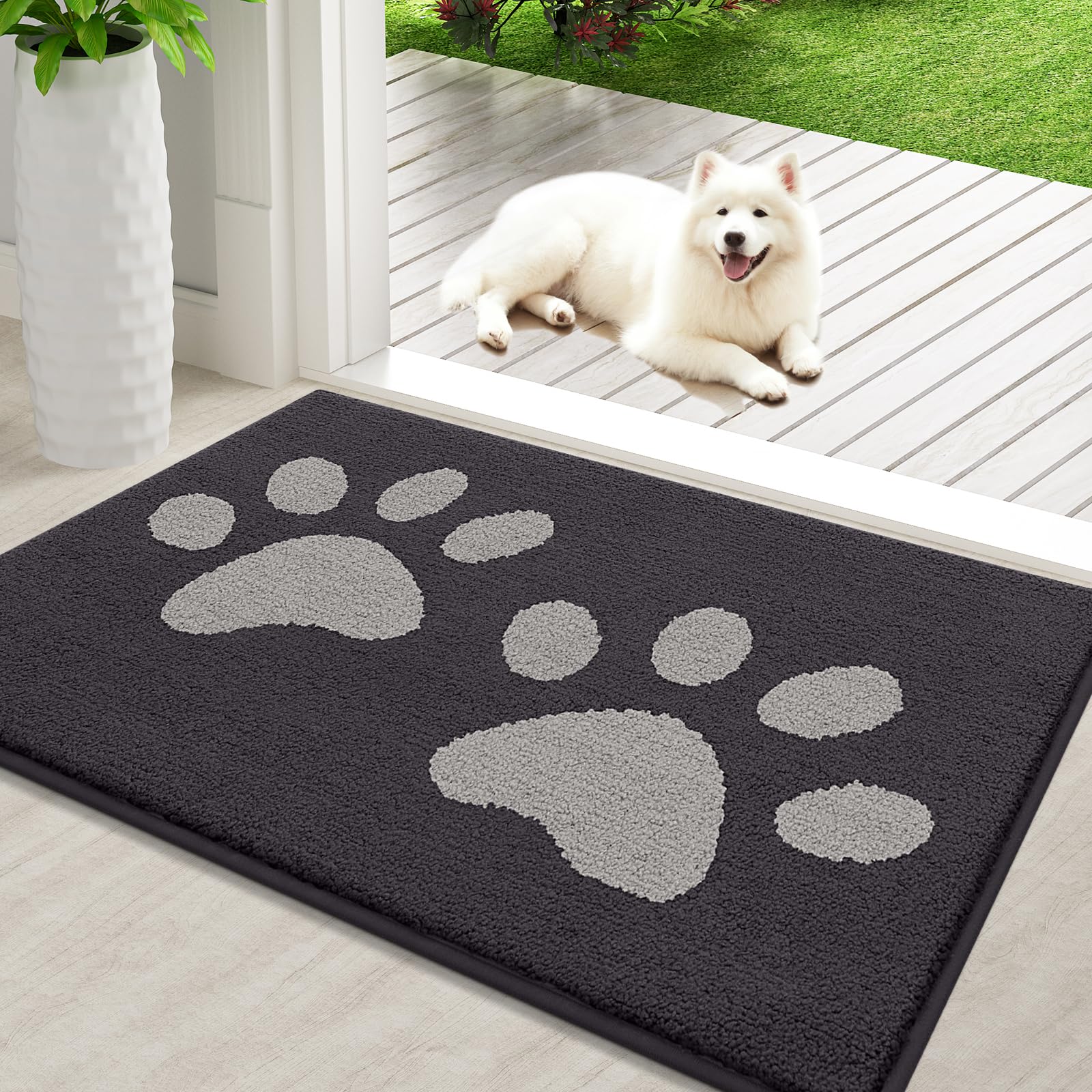 Buganda dog door mat with muddy-paws focus traps moisture near entryways.