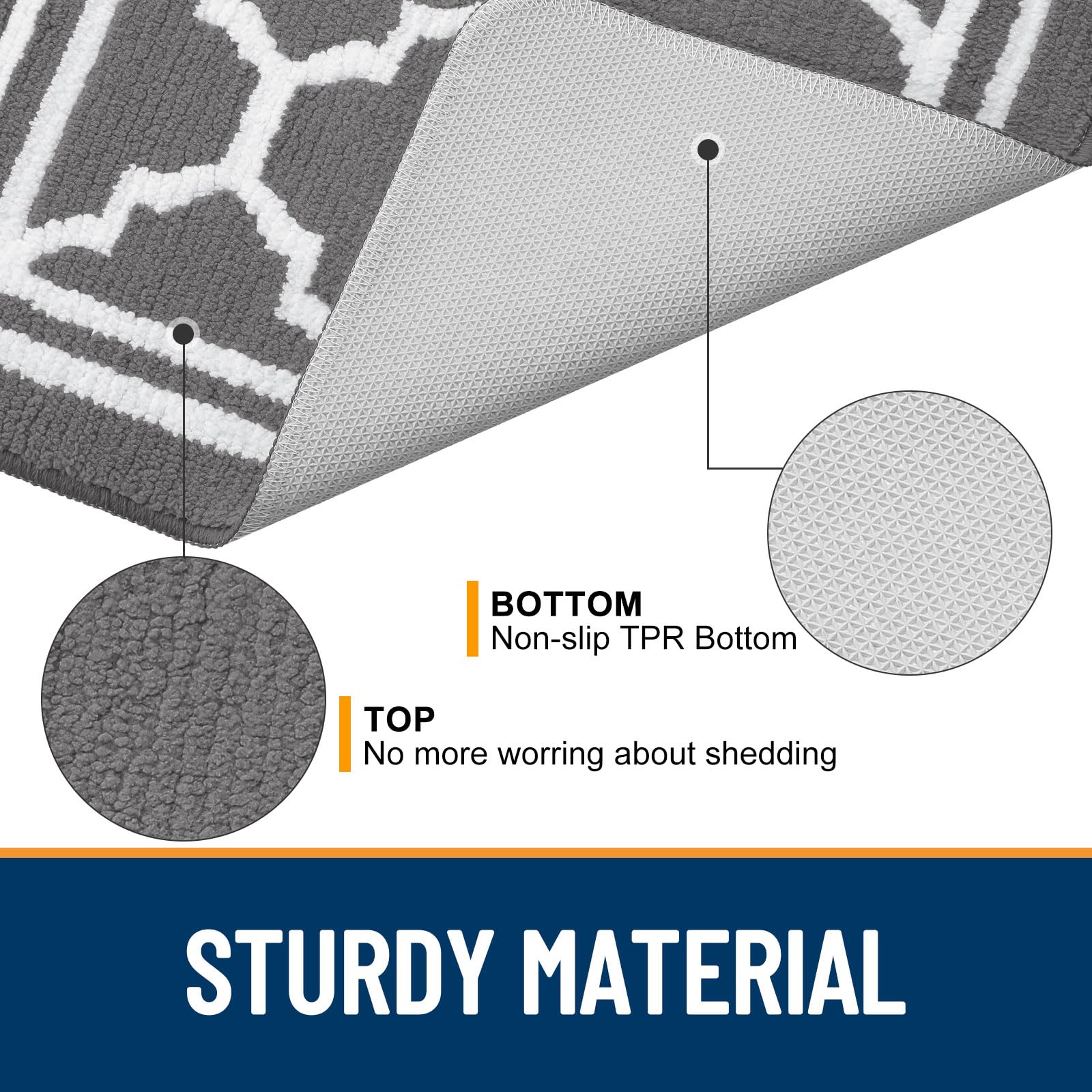 Buganda mat with non-slip backing stays in place on dry floors.
