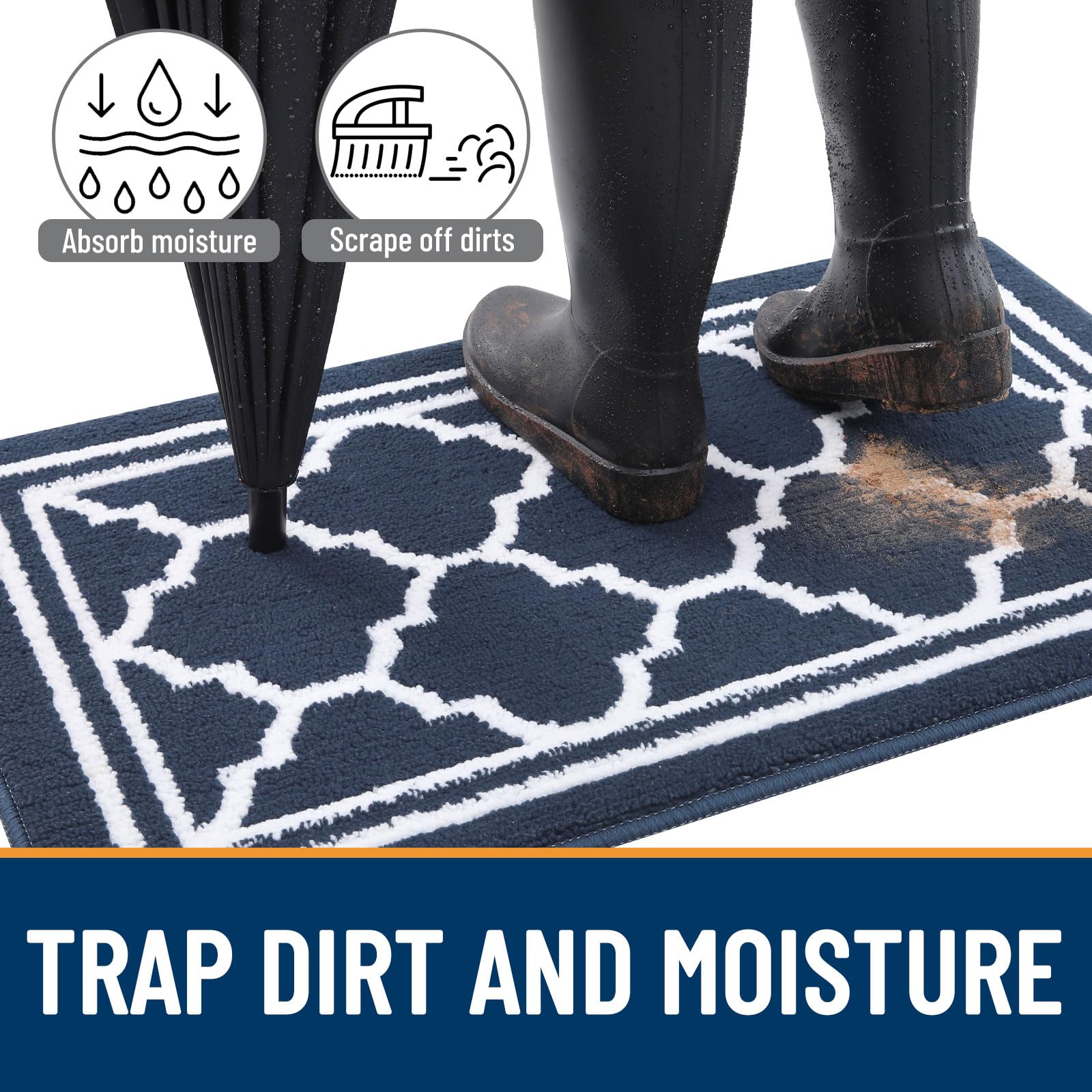 Buganda indoor doormat features absorbent fibers to wick moisture from shoes