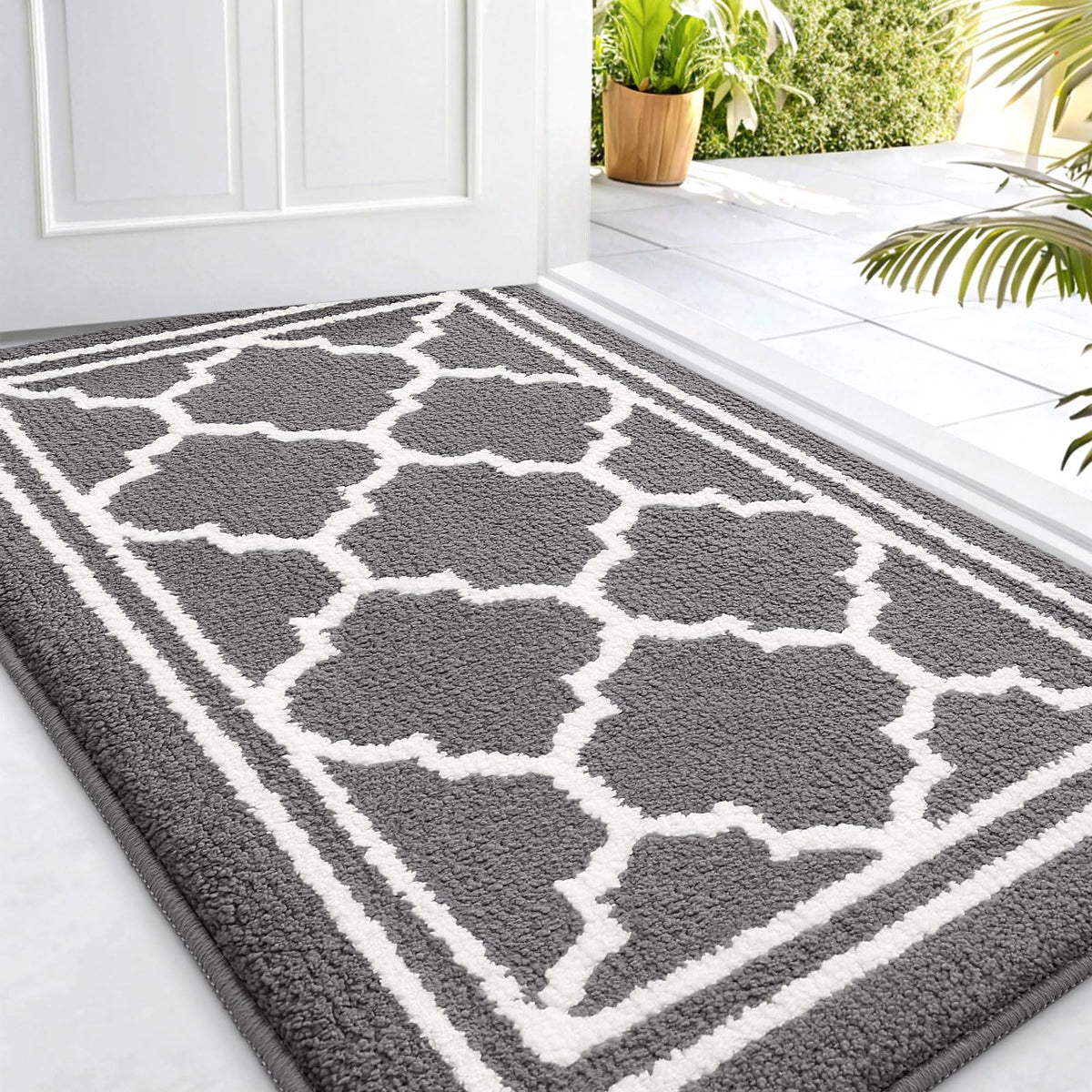 Buganda indoor door mat catches dirt at the entry for clean floors.
