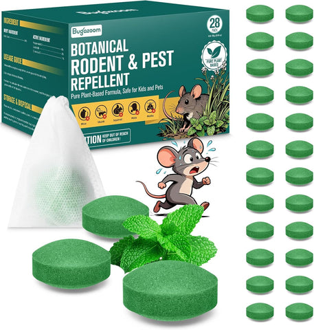 BUGAZOOM natural peppermint moth balls packaging shows 28-pack for home deterrence