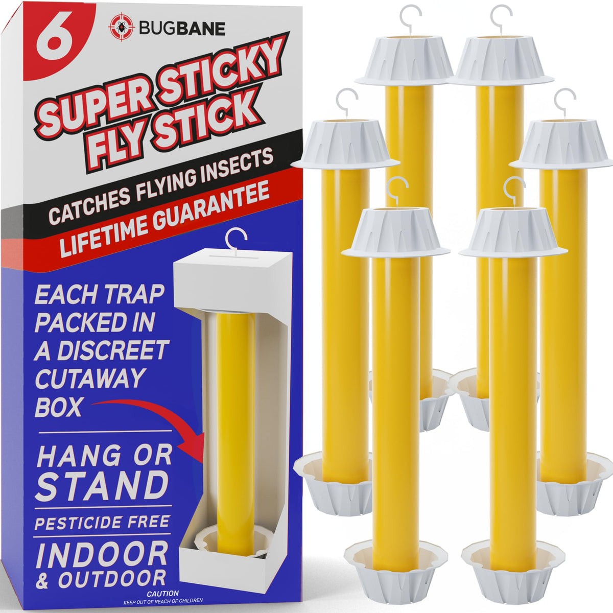 BugBane fly-stick 6-pack with discreet packaging for indoor and outdoor use.
