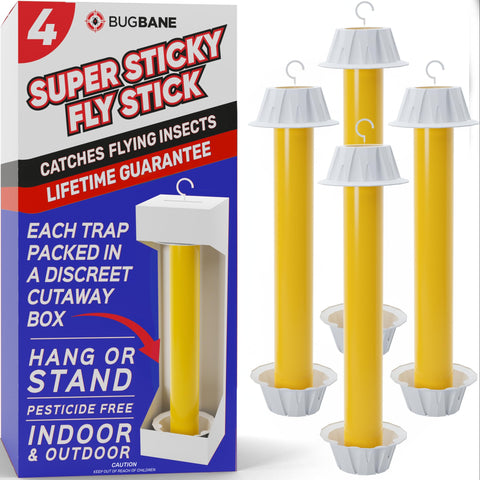 BugBane fly-stick traps close-up showing ultra-sticky glue for rapid capture.