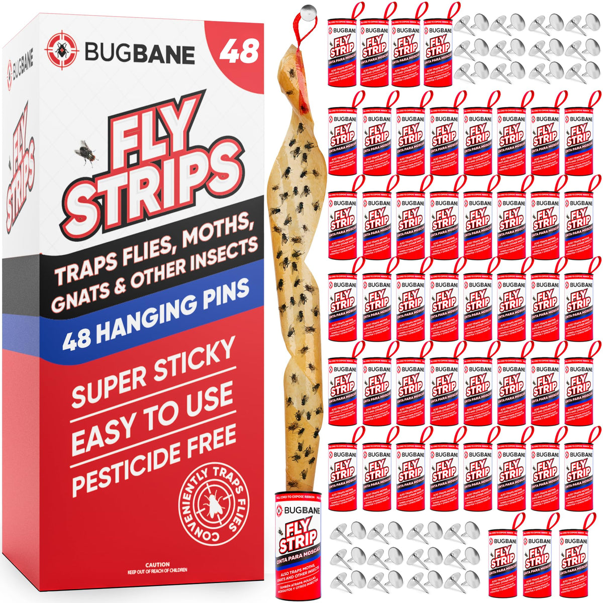 BugBane fly strips indoor 48-pack ready to hang and trap flies in kitchens.