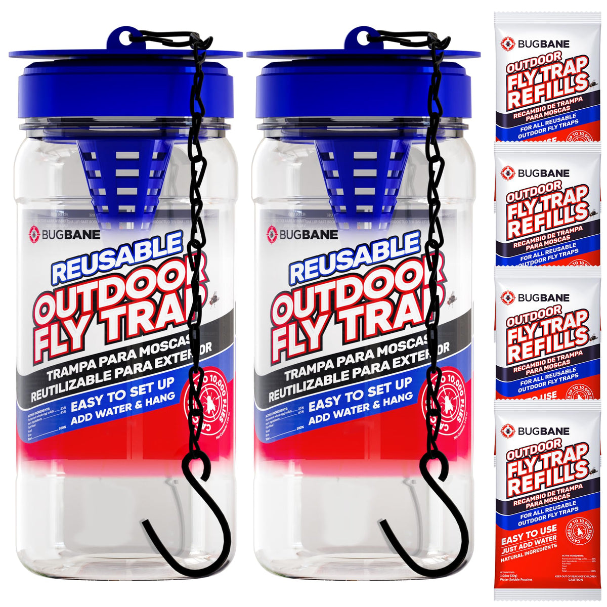 BugBane outdoor fly trap hanging setup keeps flies away from patio