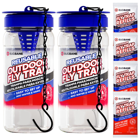 BugBane outdoor fly trap hanging setup keeps flies away from patio