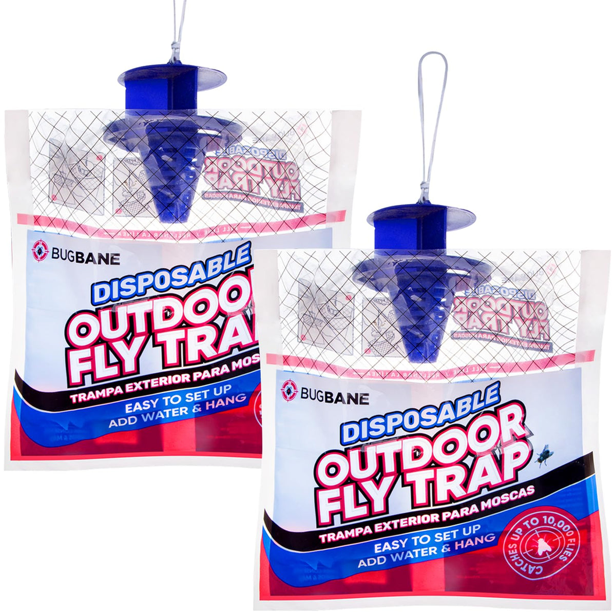 BugBane outdoor fly trap on patio for effective yard fly control away from living areas.