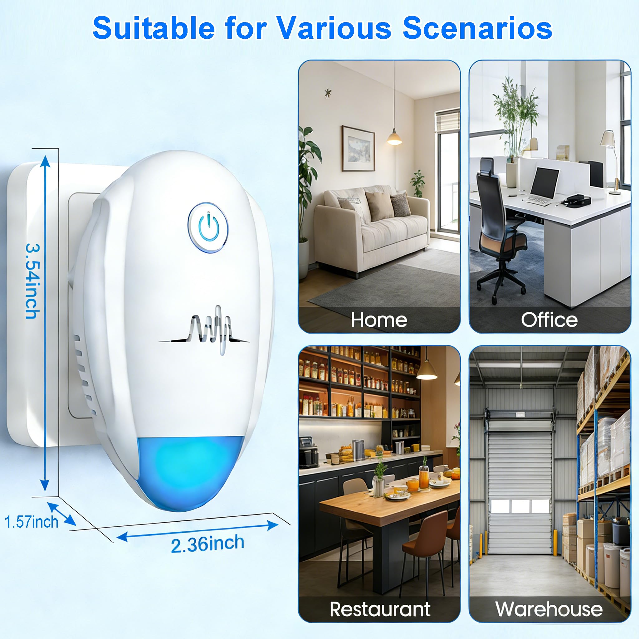 Bugbeat six-pack ultrasonic repeller close-up highlights dual-frequency technology.