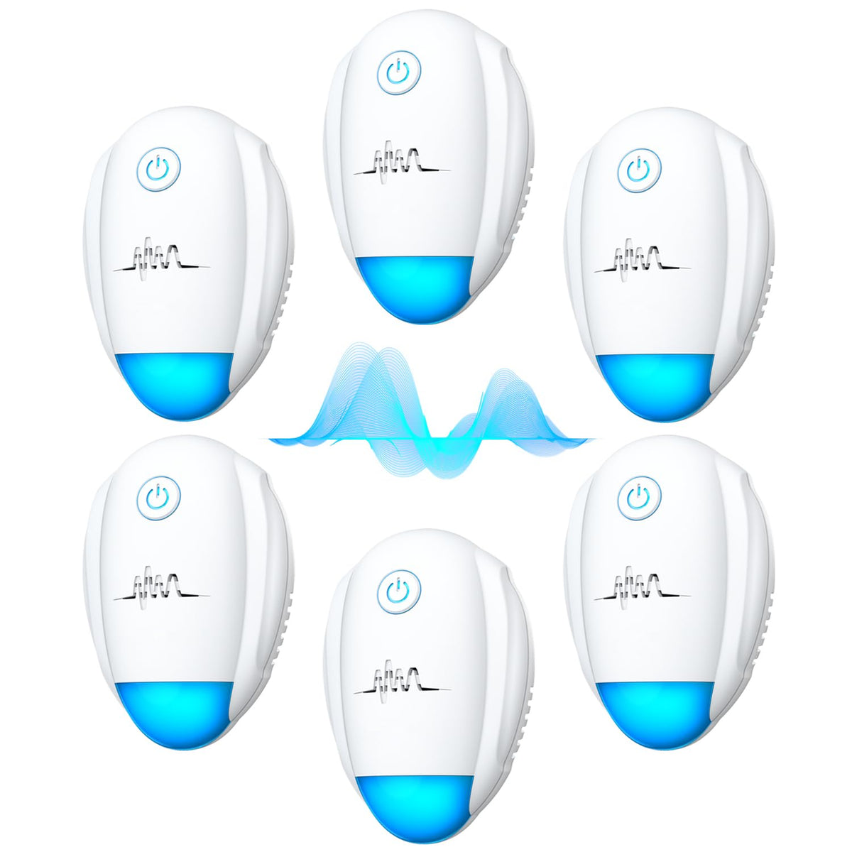 Bugbeat six-pack ultrasonic repeller front view shows wide room protection.
