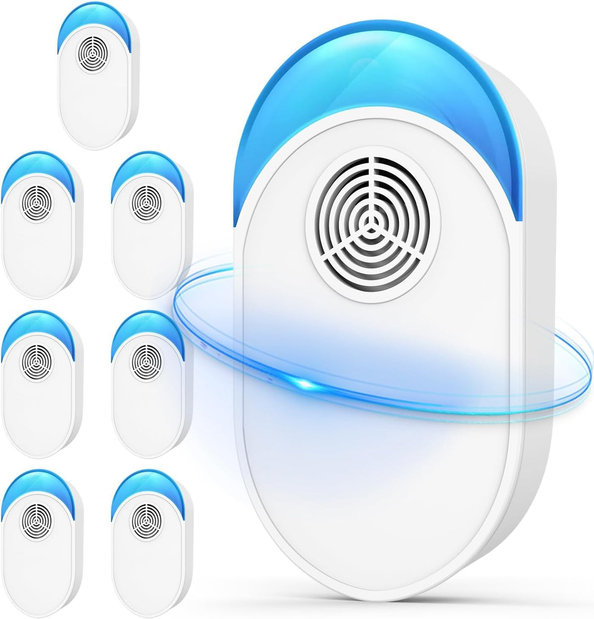 BugBeat 8-pack ultrasonic repeller front view showing compact pest deterrent.