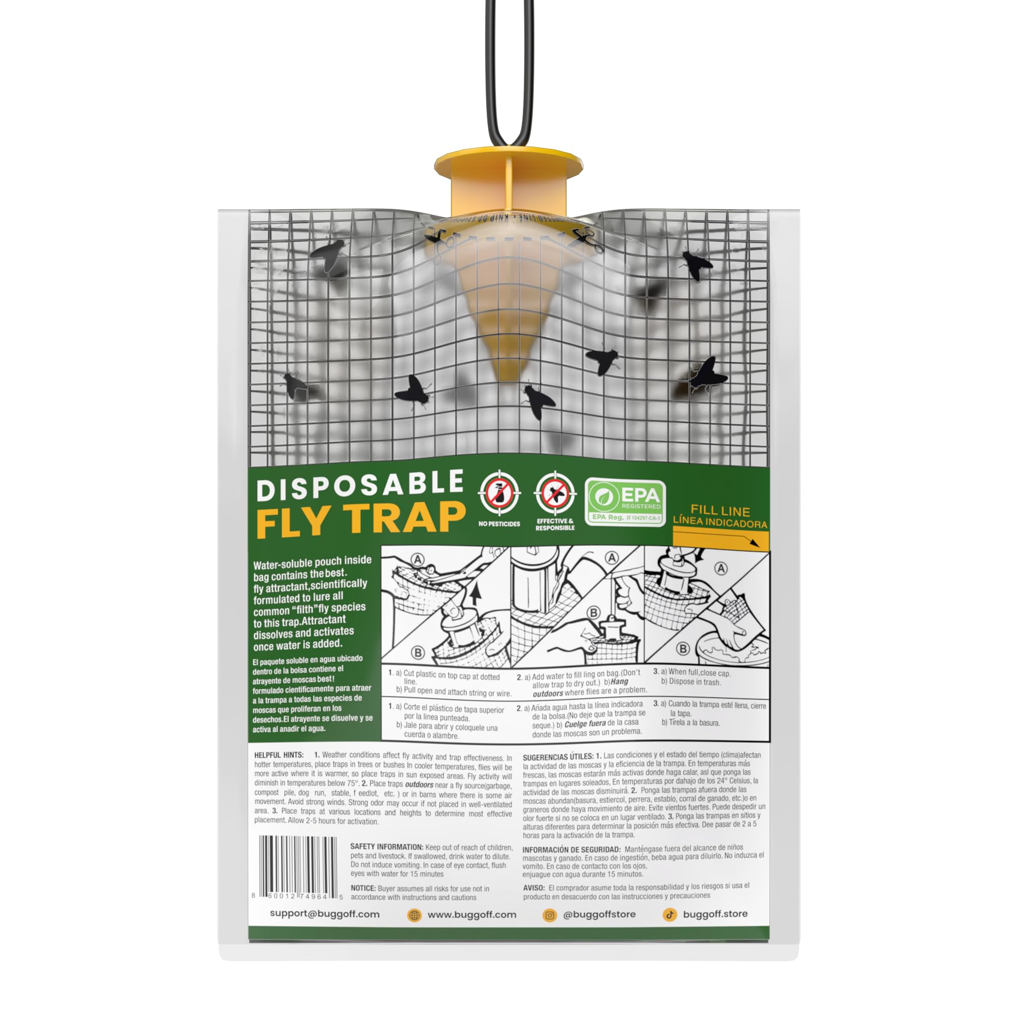 Bugg OFF easy-fill-hang design simplifies setup for barns and yards.