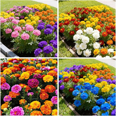 BuggyBeds marigold border and mass planting ideas for bright yards.