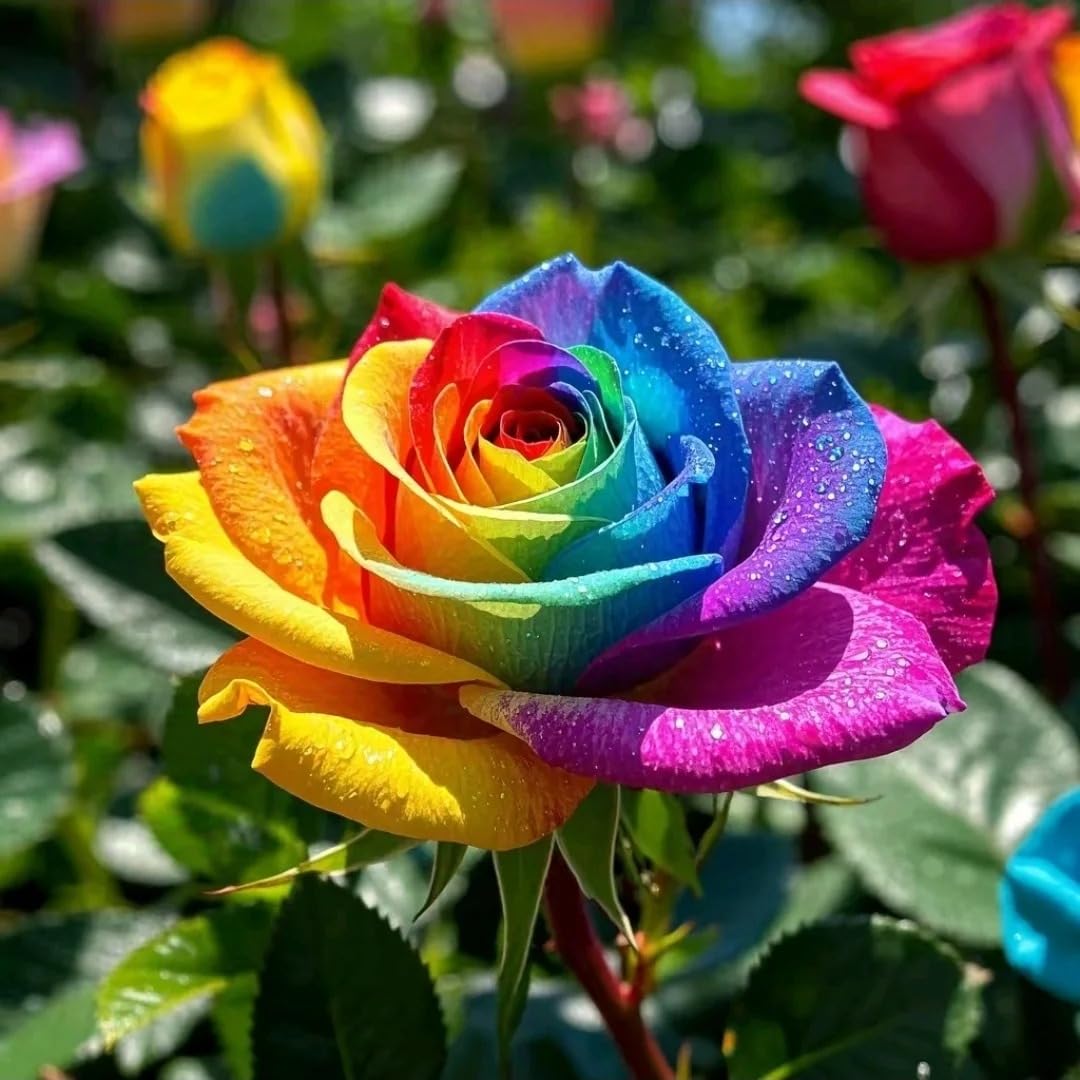 BuggyBeds Rainbow Rose Seeds flower closeup shows rich color variation for vibrant garden focal points.