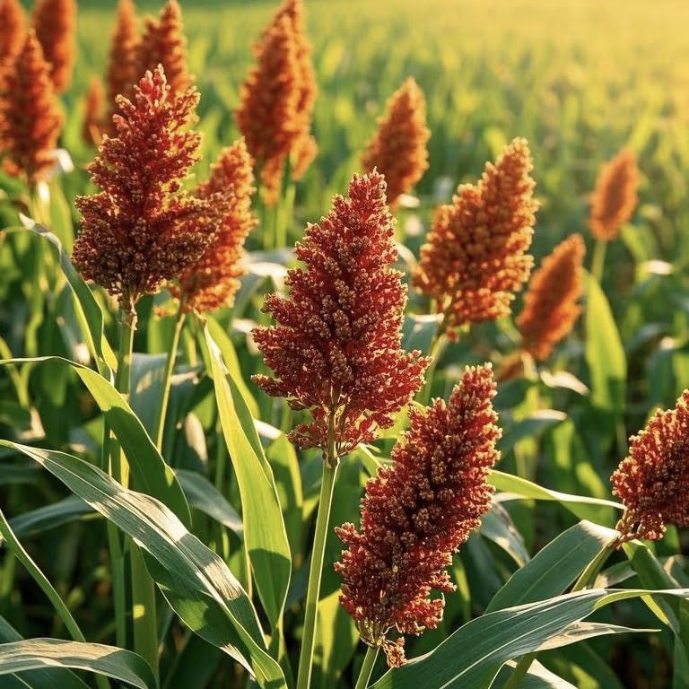 BuggyBeds Sweet Sorghum Seeds seed pack closeup highlighting high yield potential for home gardens.
