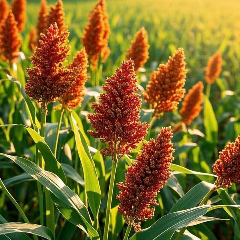 BuggyBeds Sweet Sorghum Seeds seed pack closeup highlighting high yield potential for home gardens.