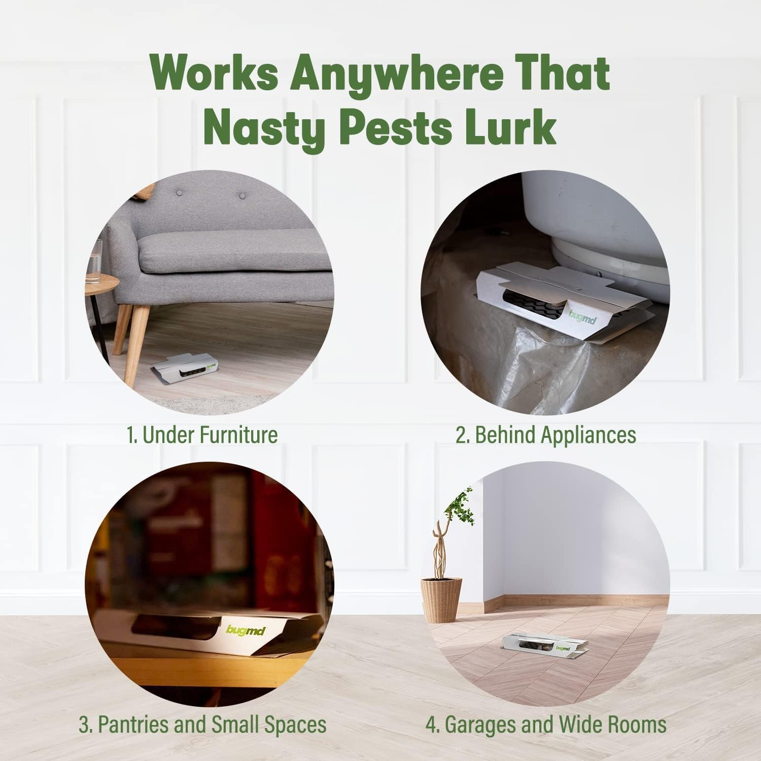 BugMD cockroach catcher traps placed along baseboard for roach control.