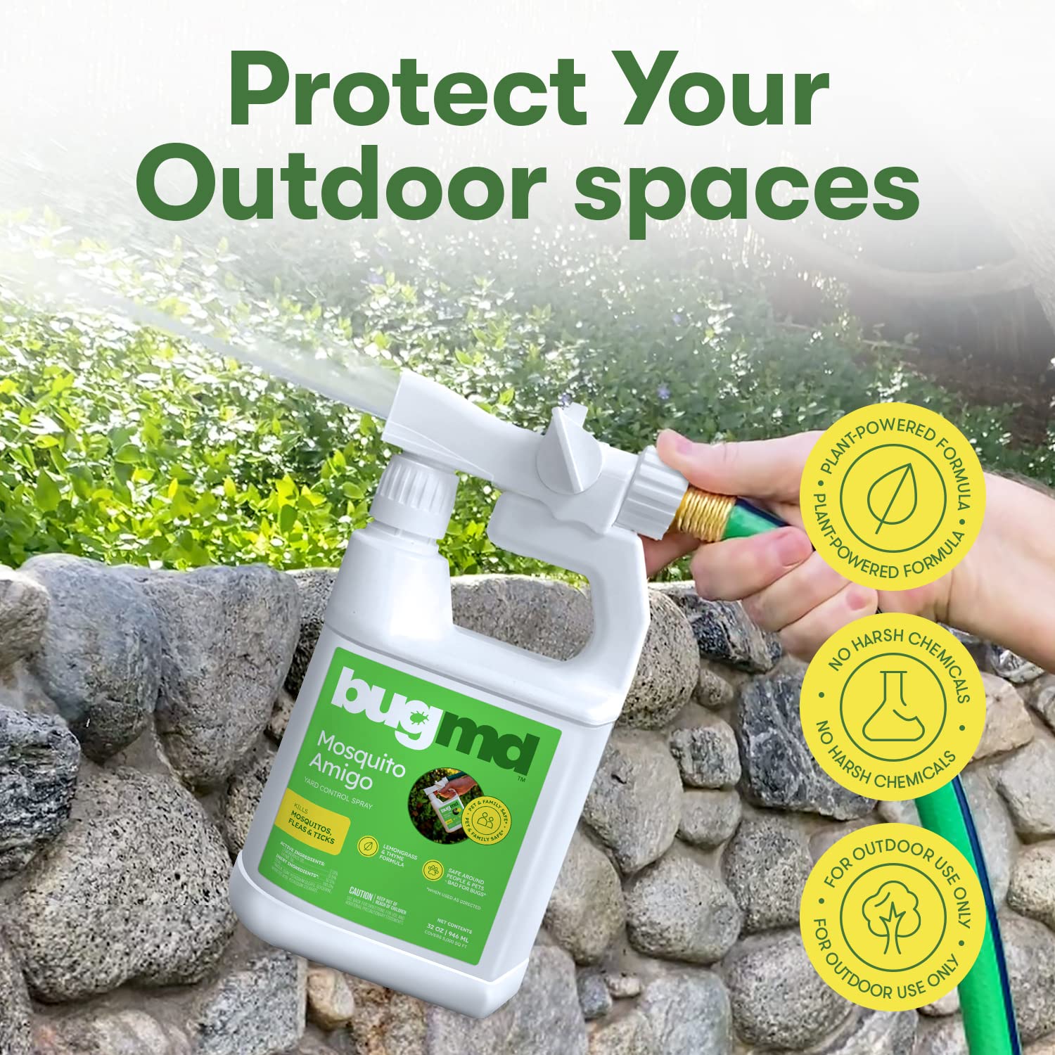 BugMD Mosquito Amigo spray action demonstrating easy indoor and outdoor protection