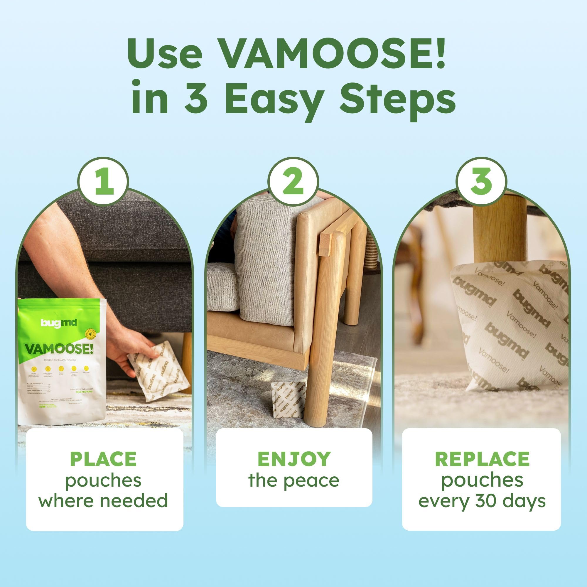 BugMD Vamoose! pouch setup on pantry shelf protects stored foods.