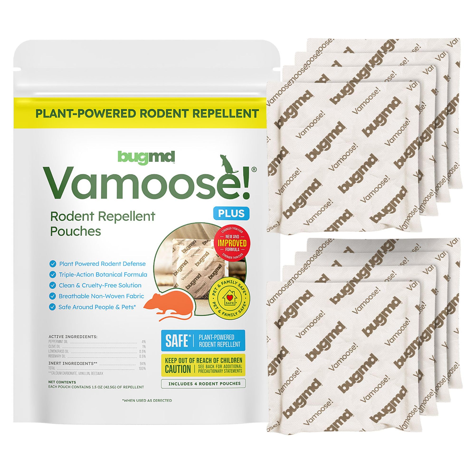 BugMD Vamoose+ two-pack packaging shown for portable indoor deterrence.
