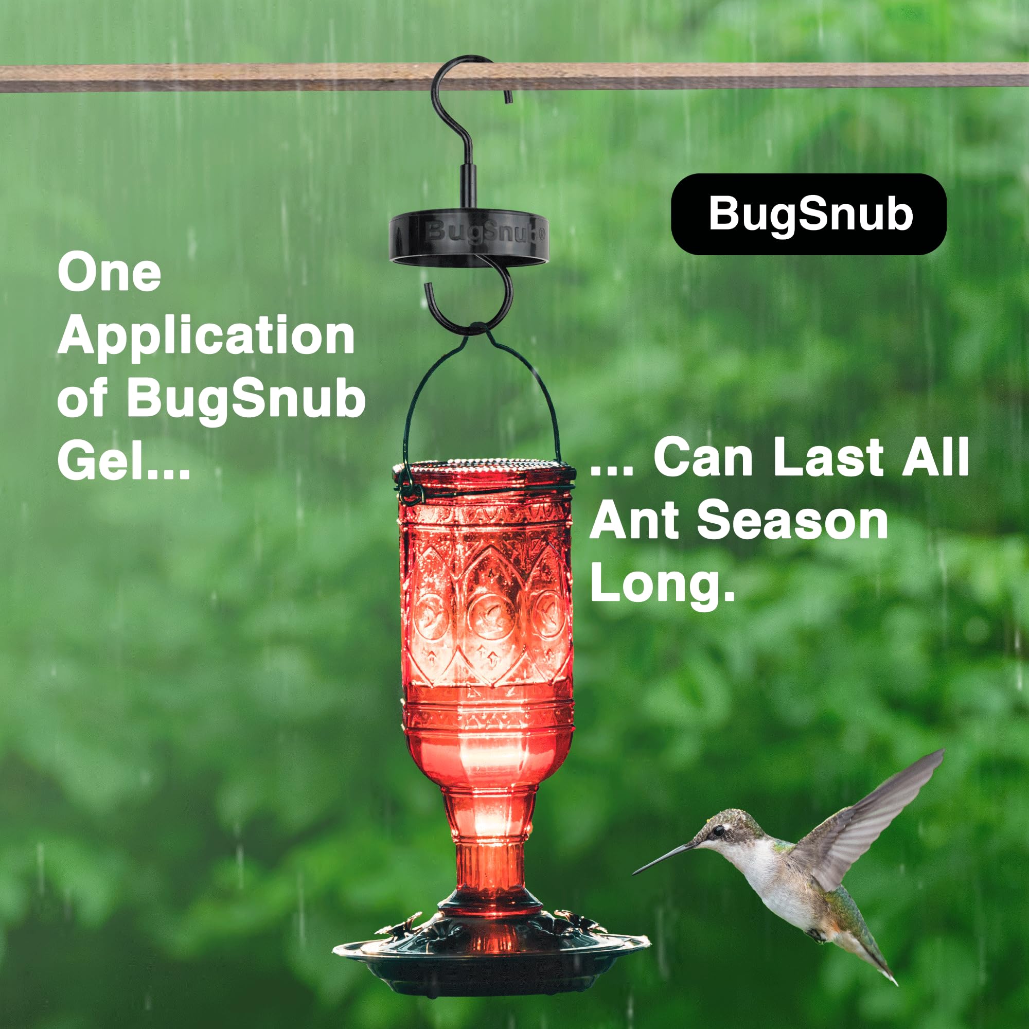 BugSnub feeder attachment in-use, quick setup for pest defense near nectar.