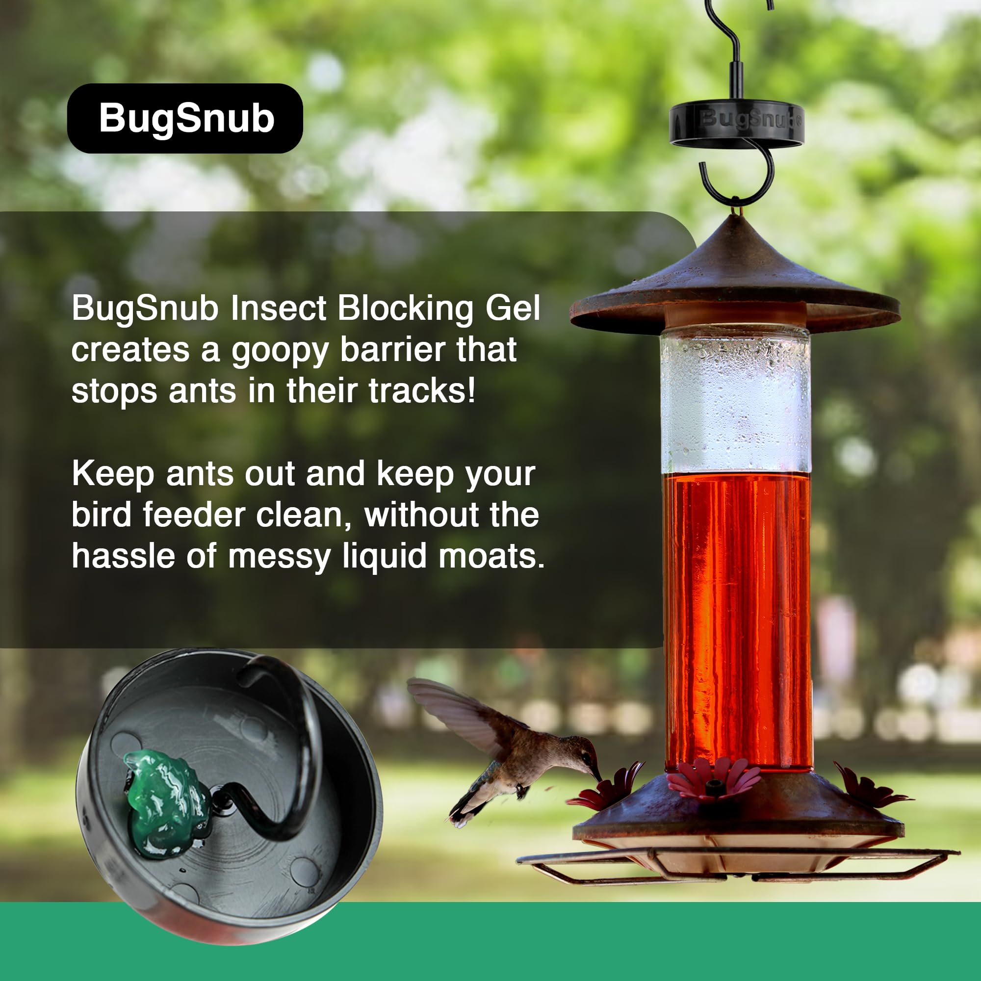 BugSnub gel tube pack shown with the unit, an odorless, food-grade barrier.