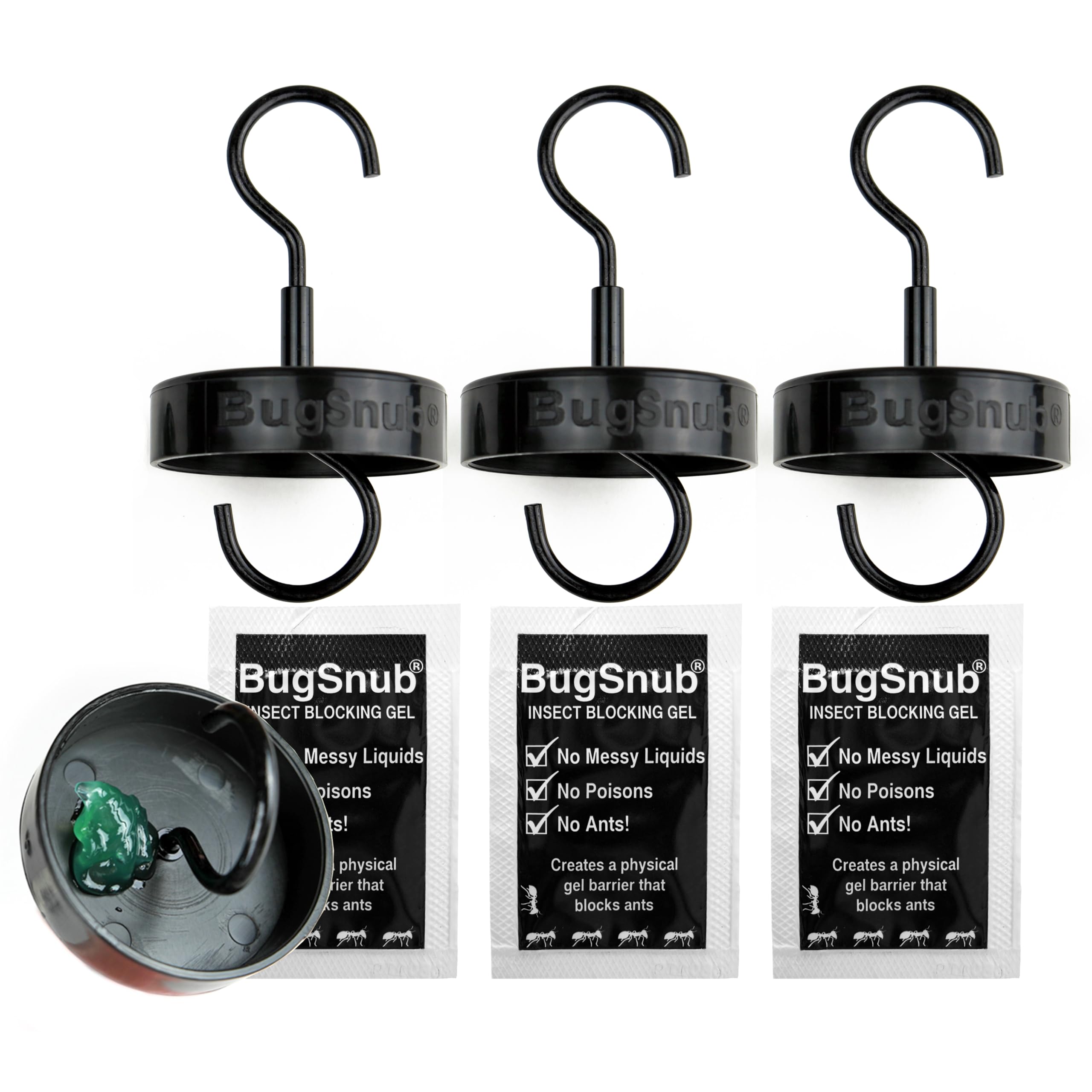 BugSnub Hanging Guard assembly on a hummingbird feeder protects nectar from insects.