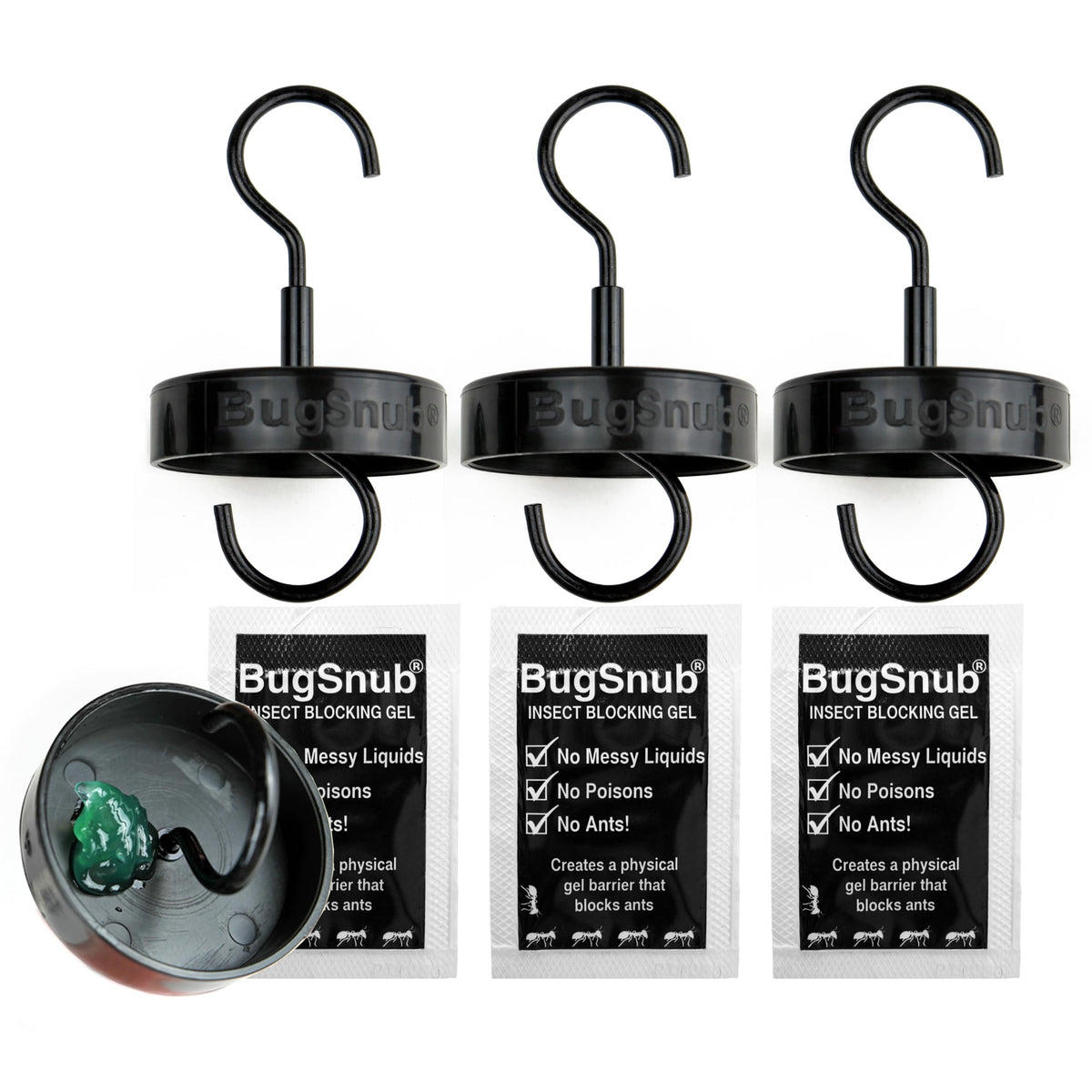 BugSnub Hanging Guard assembly on a hummingbird feeder protects nectar from insects.