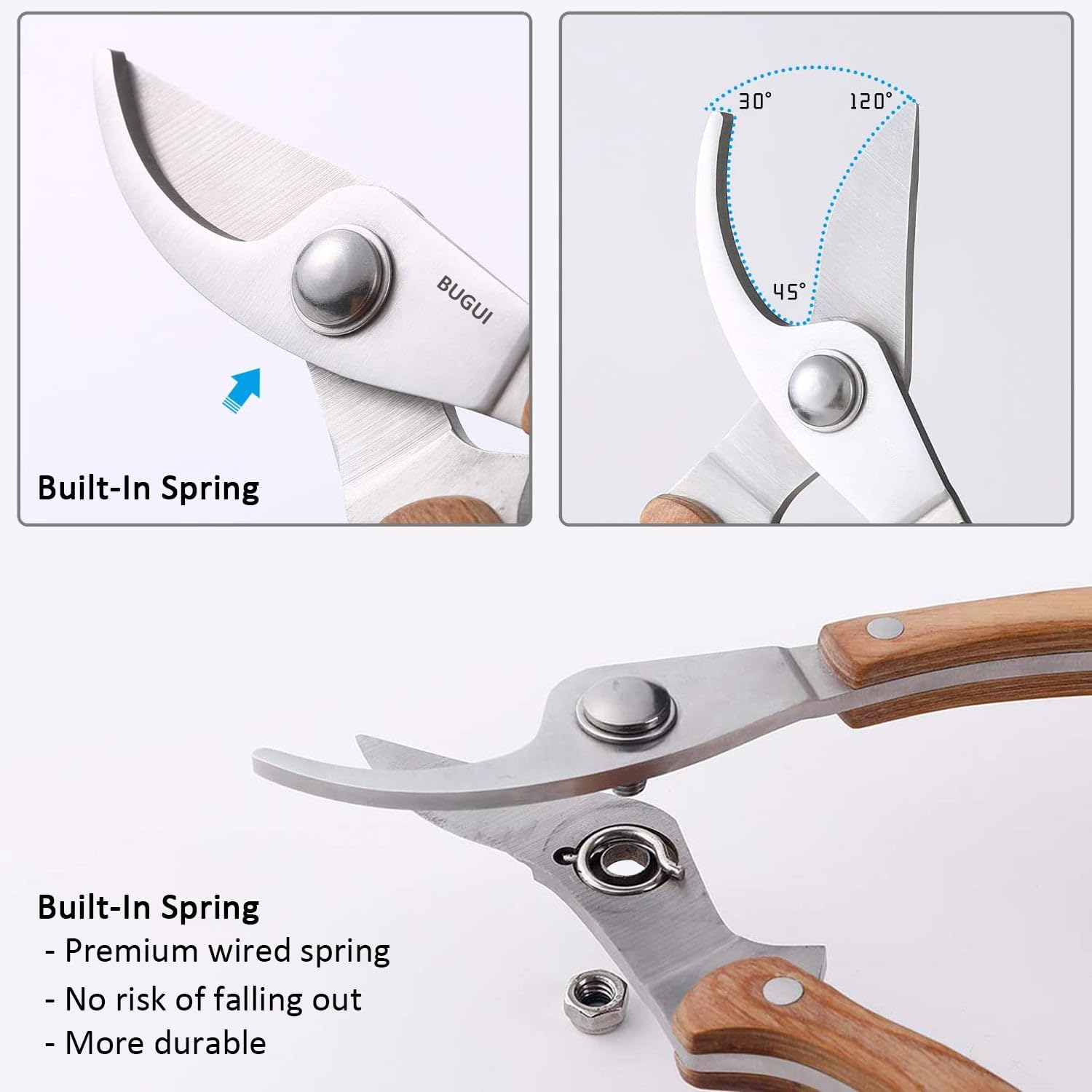 BUGUI pruning shears in action cutting stems with minimal damage.
