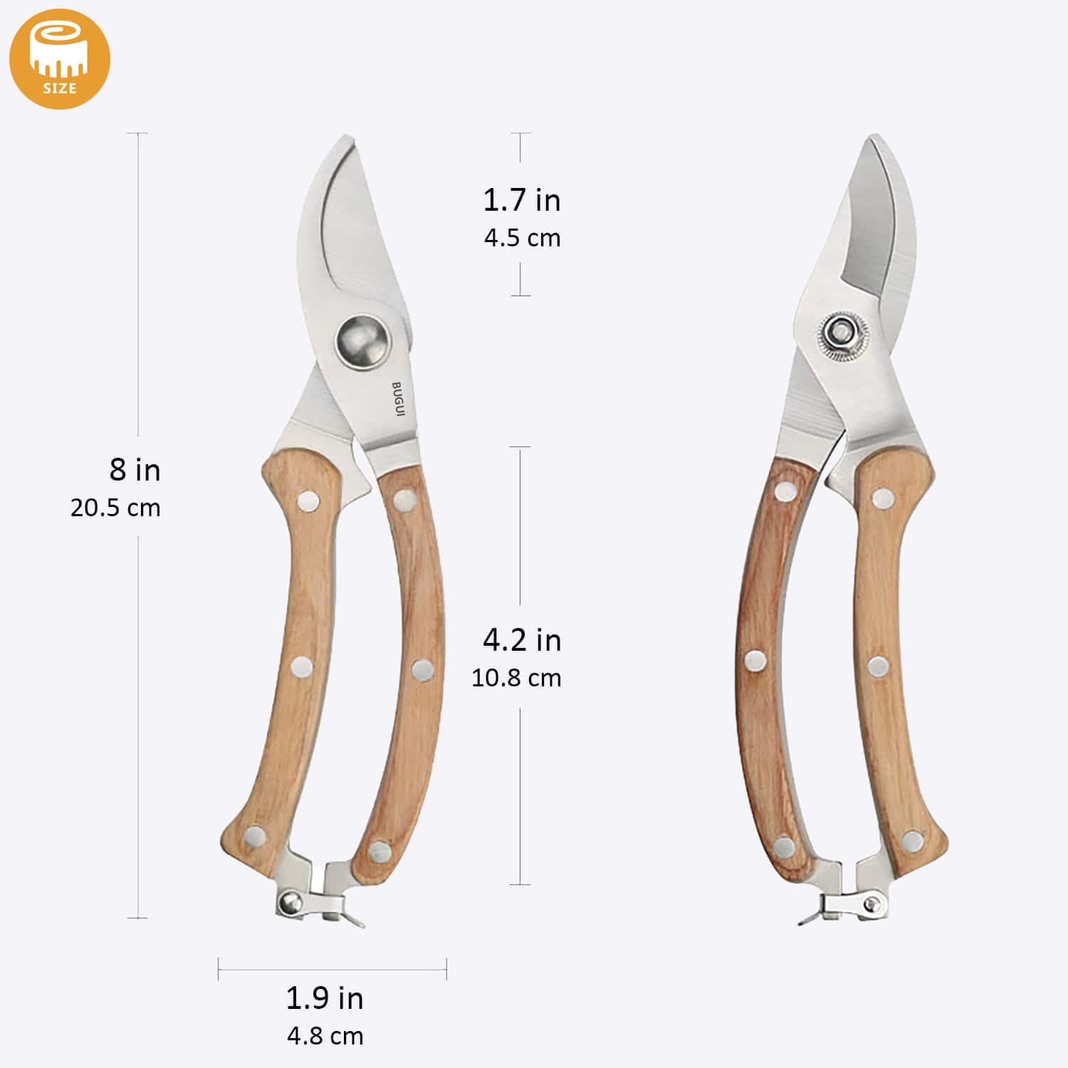 BUGUI SK-5 stainless steel blade delivers clean, precise pruning.