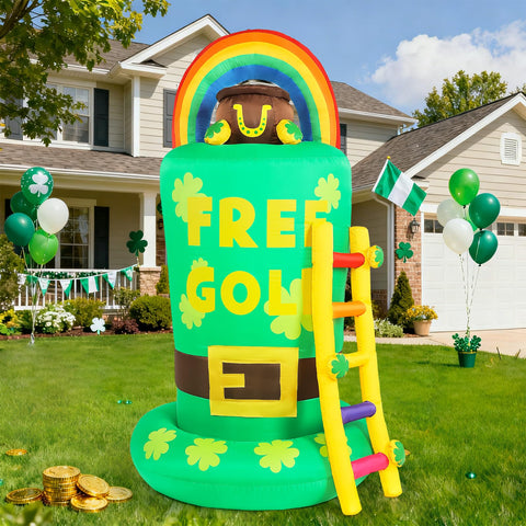 Buheco leprechaun trap hat inflatable shines at night with bright LEDs for festive curb appeal.