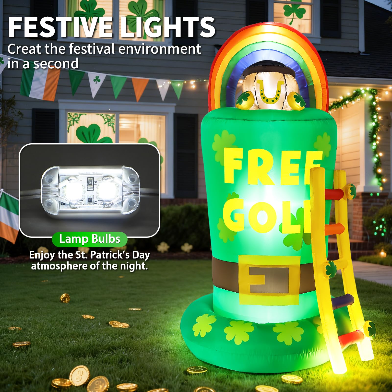 Buheco st patricks day 6ft inflatable figure stands tall for outdoor parties.