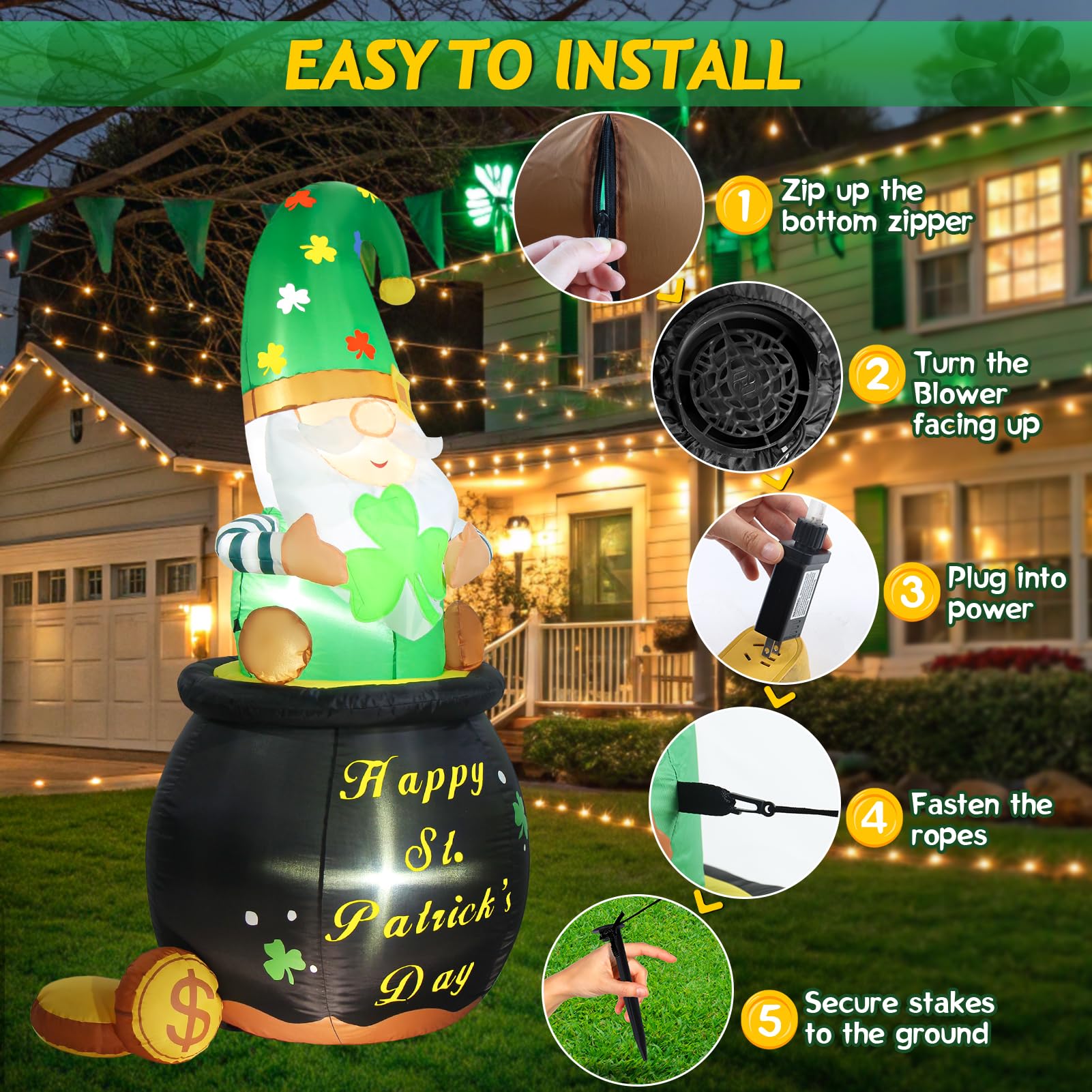 Buheco 5ft yard display decor for front lawn on Saint Patrick's Day