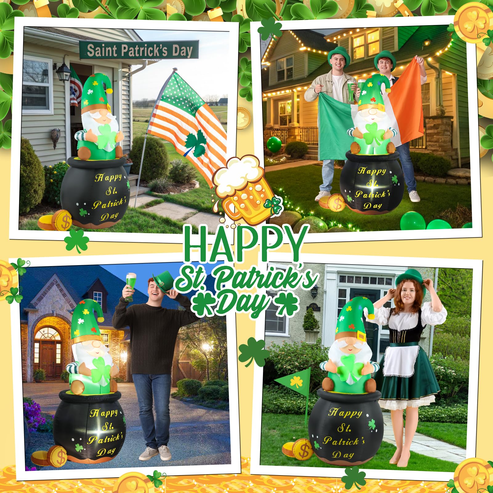 Buheco St Patrick's Day inflatable ready for yard display with bright LED lights