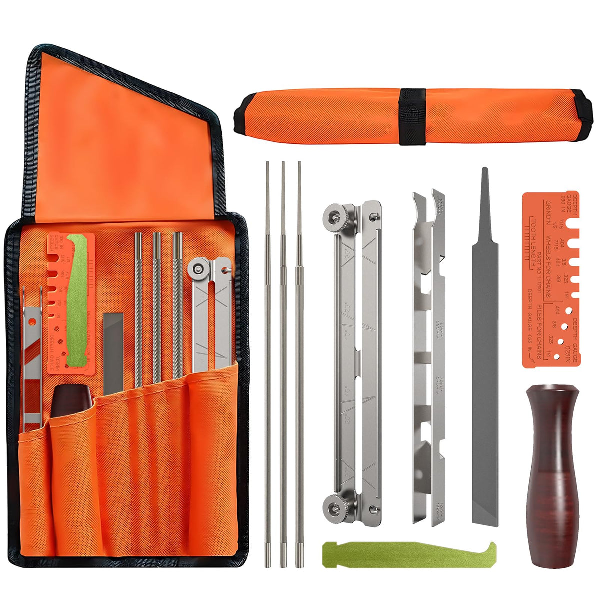 Buhobha sharpening kit in a roll-up case for portable maintenance.