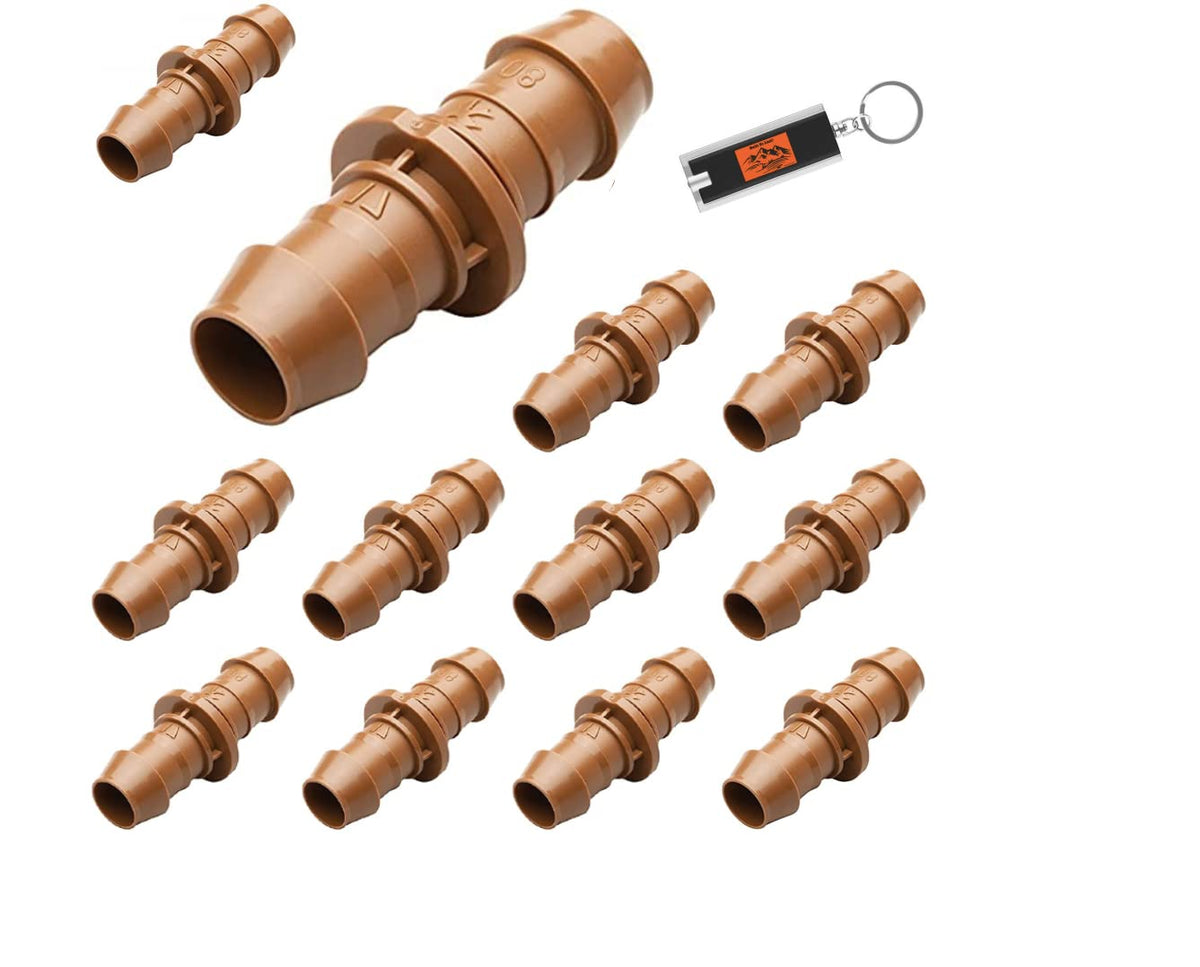 Built to Last 12-pack drip line couplers for easy, tool-free irrigation connections.