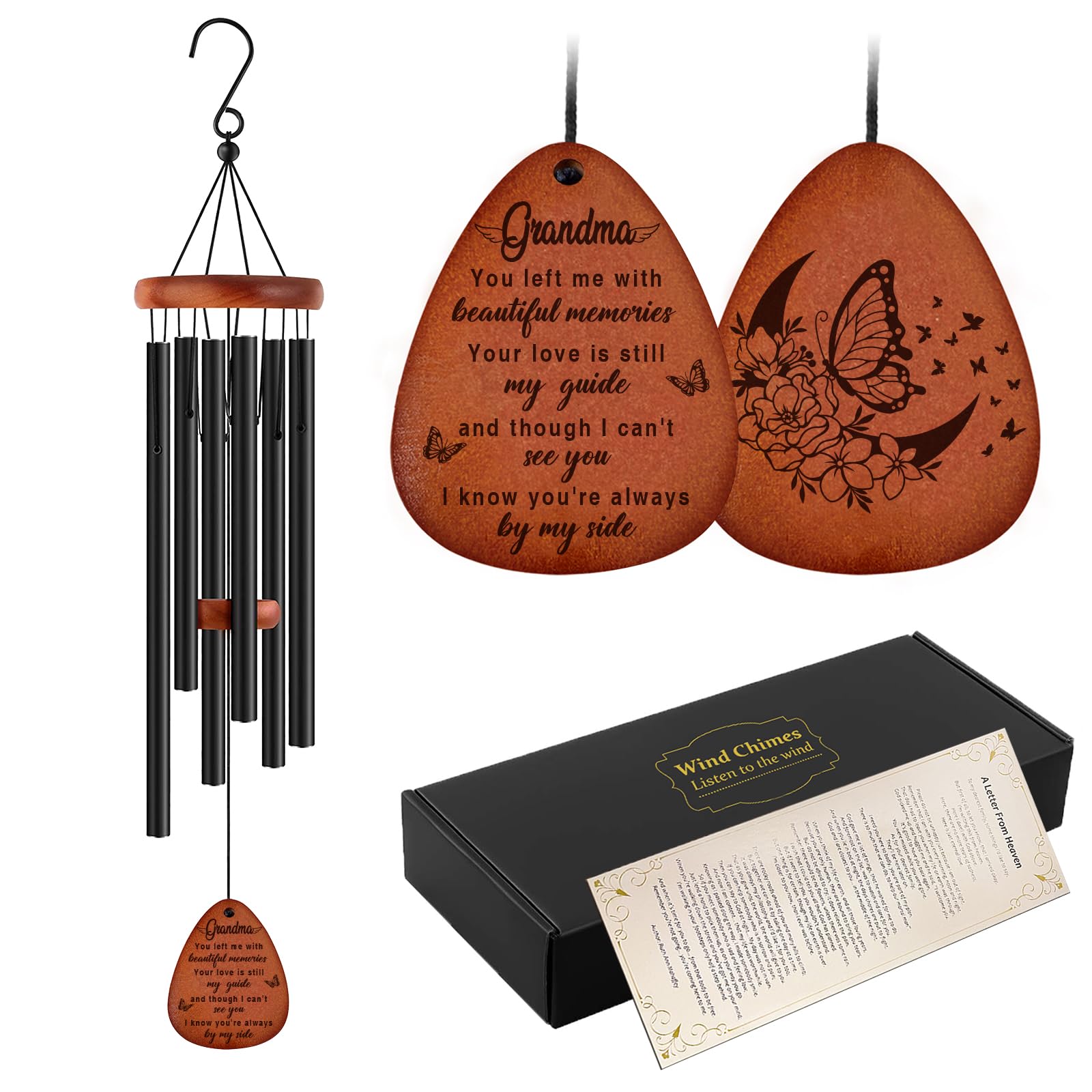 Buioata Memorial Wind Chimes 25-inch hanging in garden for remembrance.