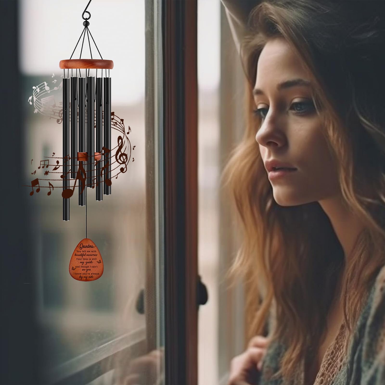 Buioata Memorial Wind Chimes wooden-parts closeup, showcasing durable craftsmanship for lasting memory.