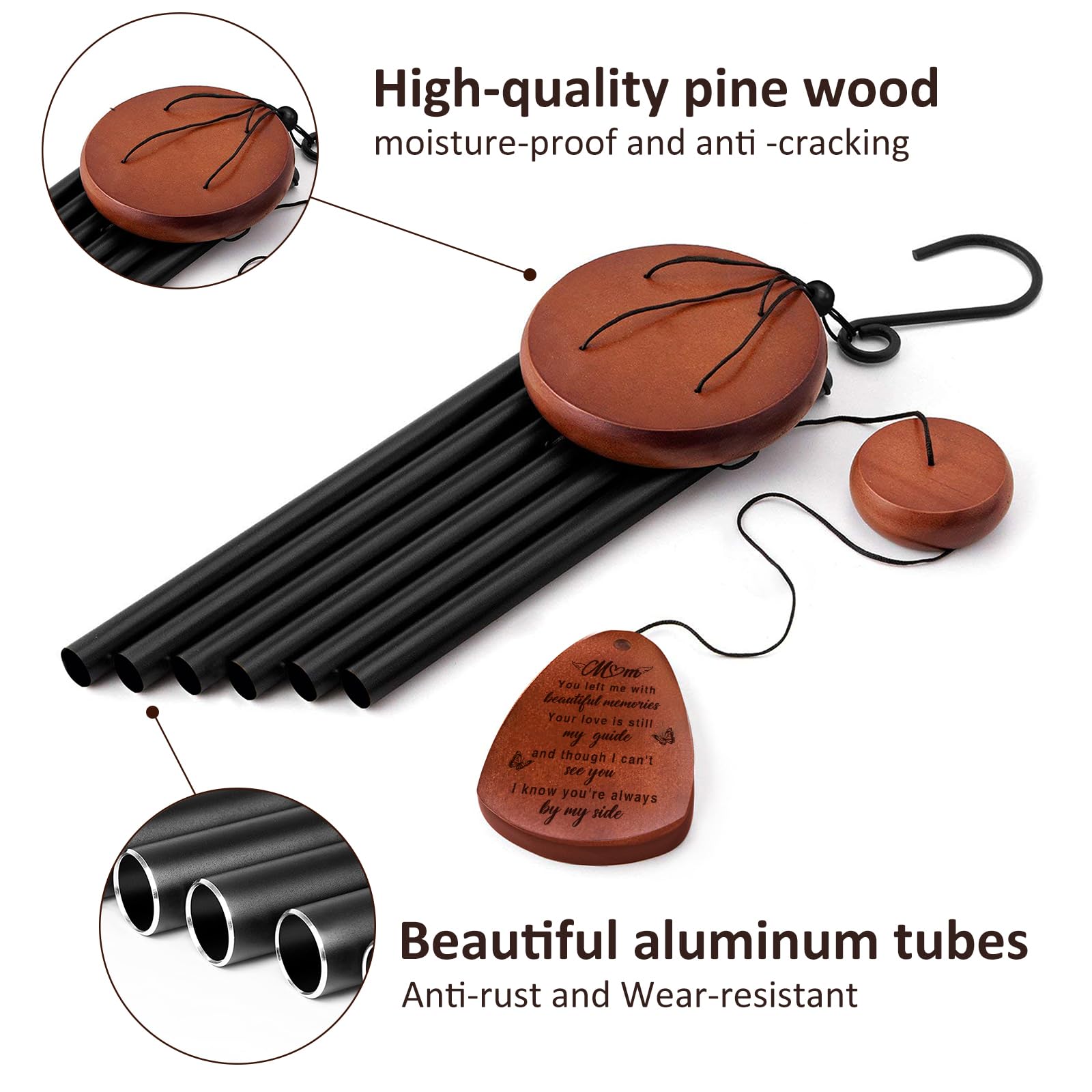Buioata wooden memorial wind chimes combine durability with elegant outdoor decor.