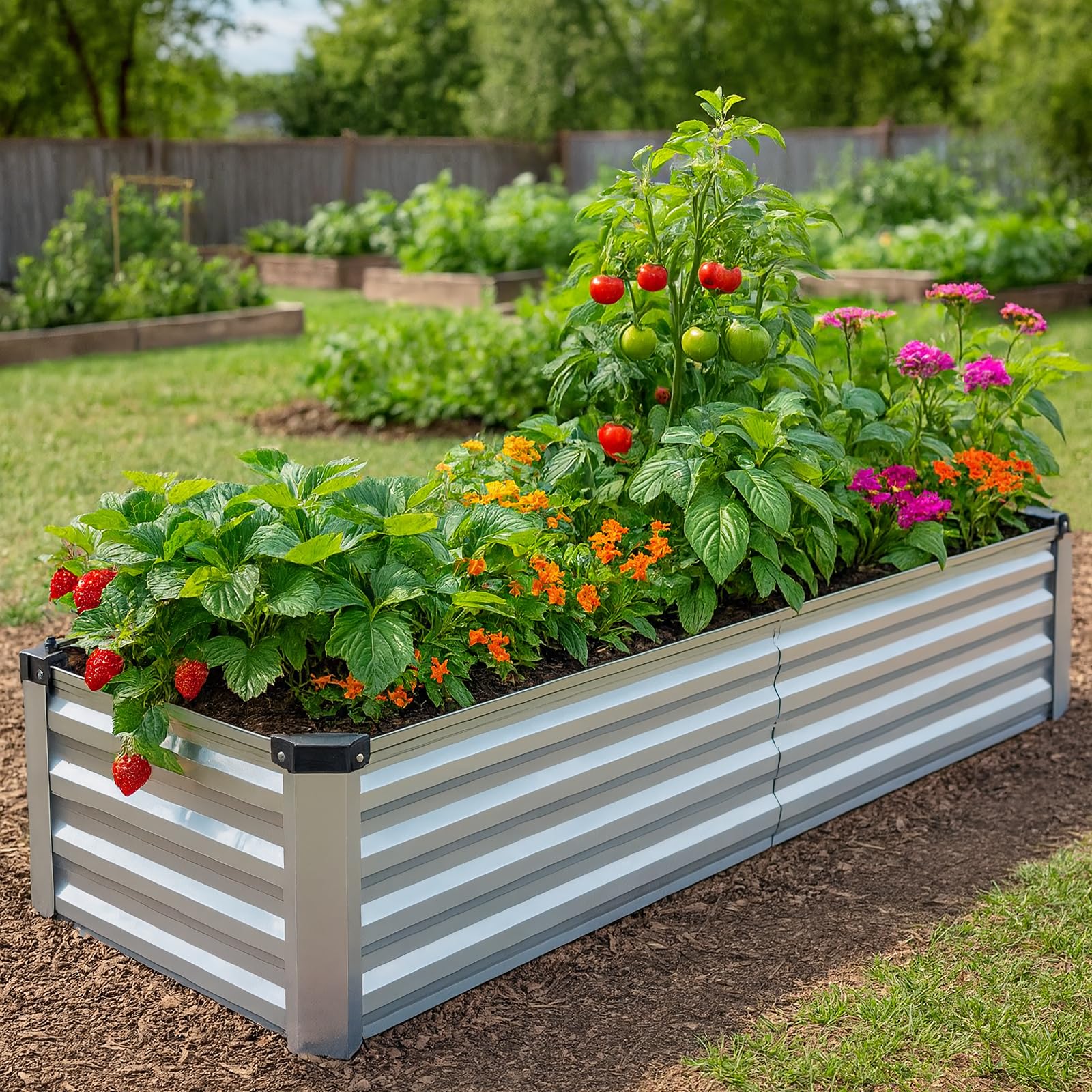 Bujijun large capacity bed supports vegetables, herbs, and flowers outdoors.