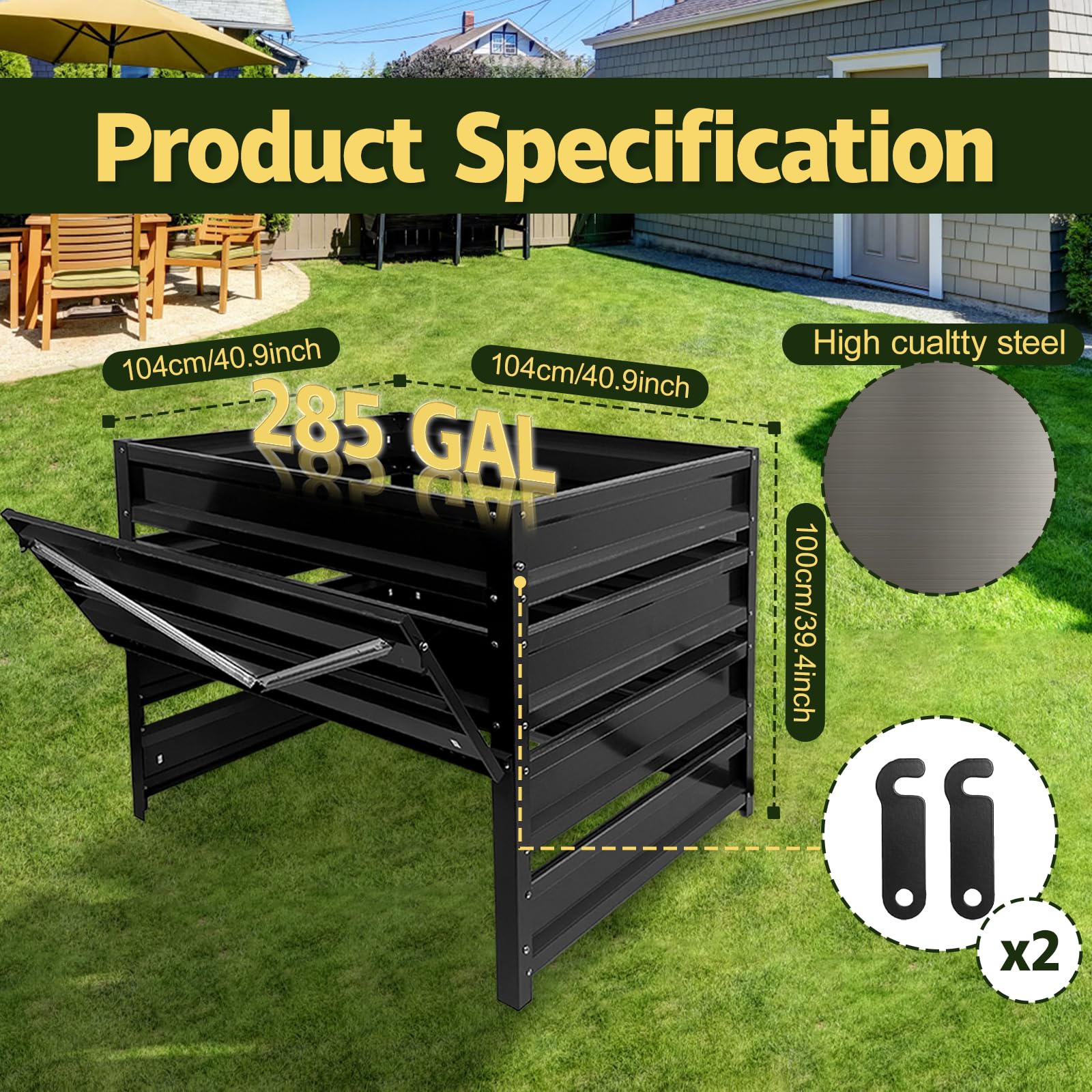 BUKLIYN compost bin outdoor rust-proof coating close-up demonstrates durability.
