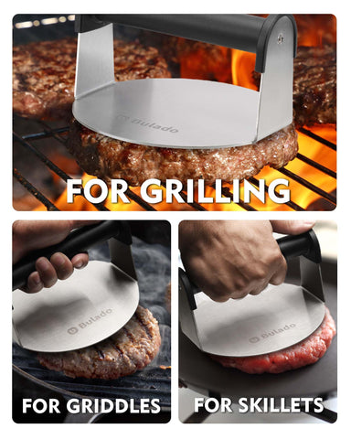 Bulado Multi-Use Tool works on griddle, skillet, grill, or BBQ