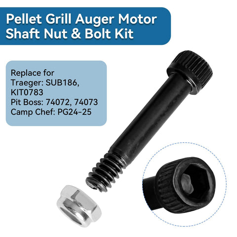 Bularie auger motor shaft nut bolt kit fits Traeger and more for quick repair.