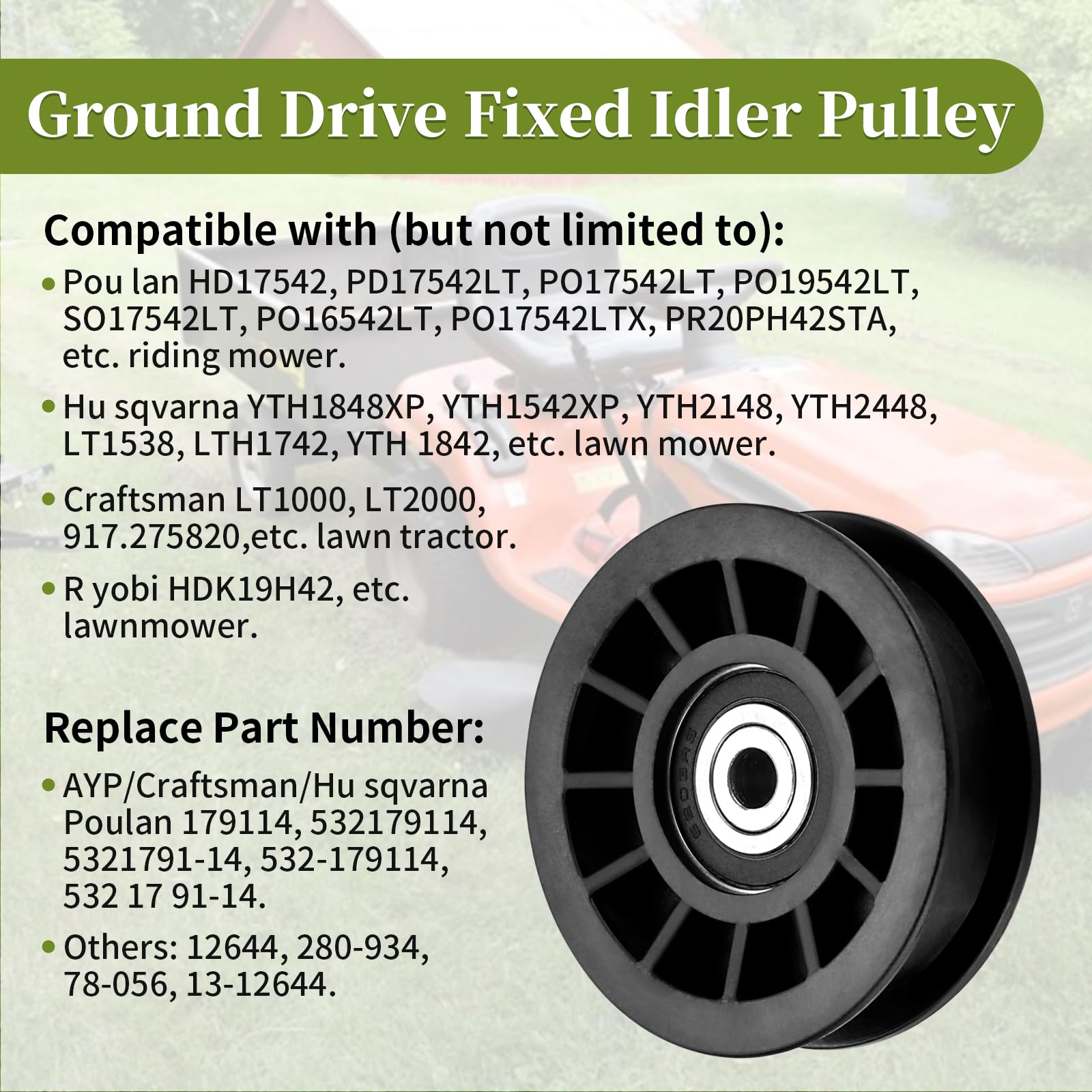 Bularie idler pulley replacement part for AYP 532179114 kit with durable bearings