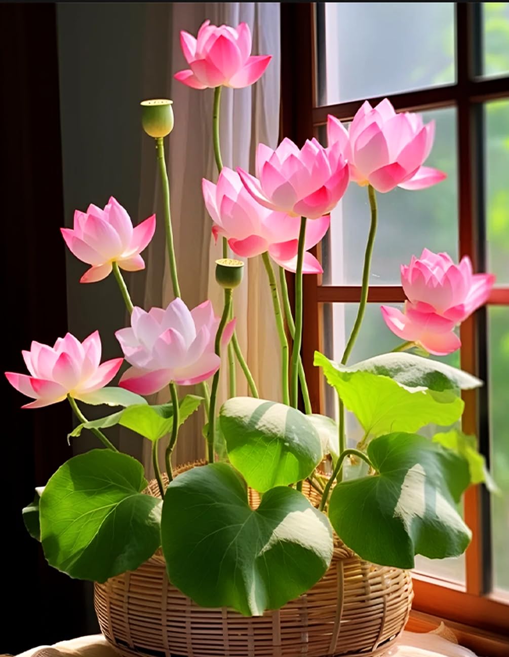 BULBORIUM germinating lotus seeds reveal delicate leaves and buds.