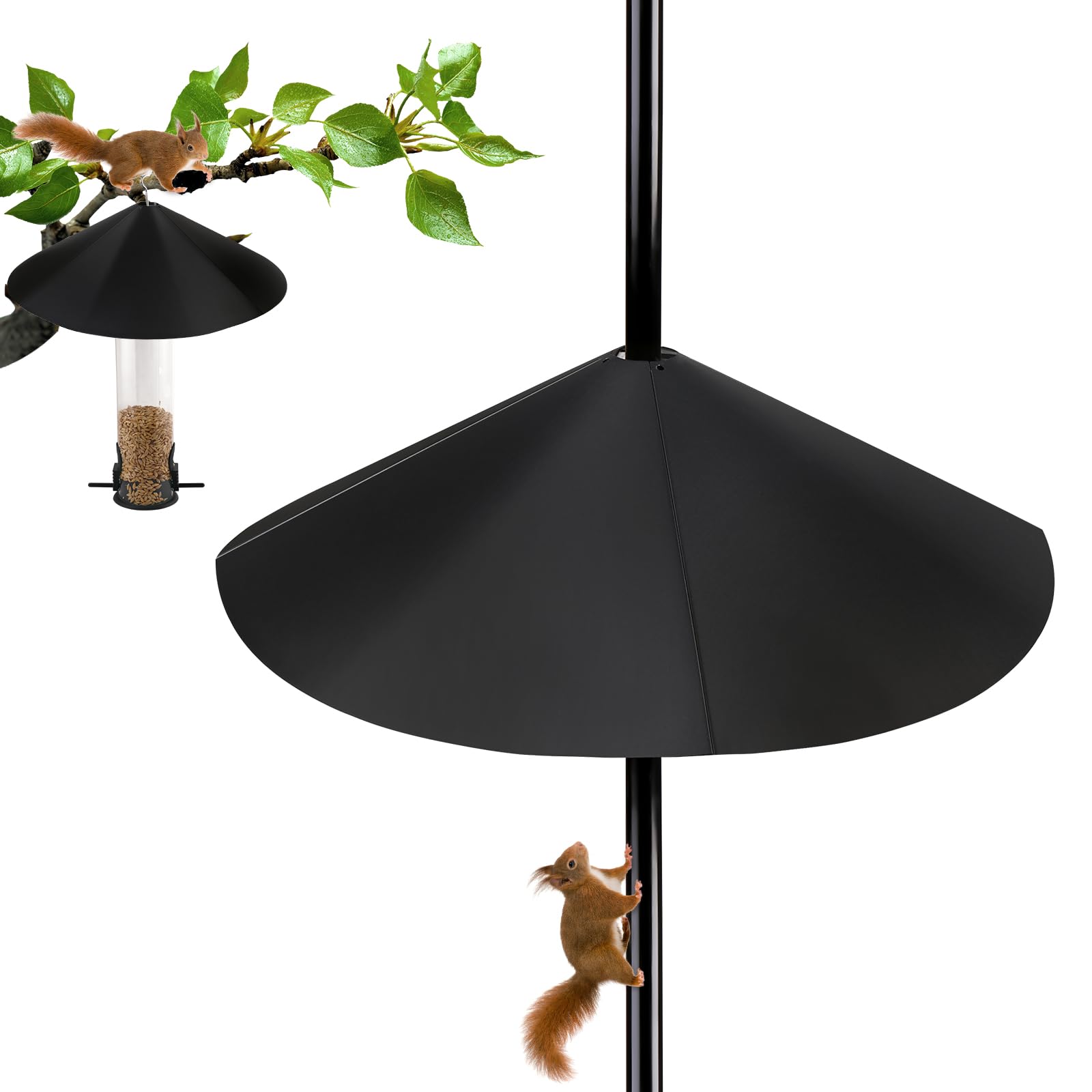 BULFULL 19-inch squirrel baffle front view showing wide protection for bird food